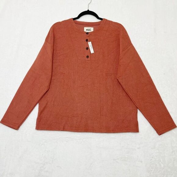 Madewell MWL Rust Cozybrushed Henley Button Pullover Top Relaxed Fit Size M NWT - Picture 2 of 14
